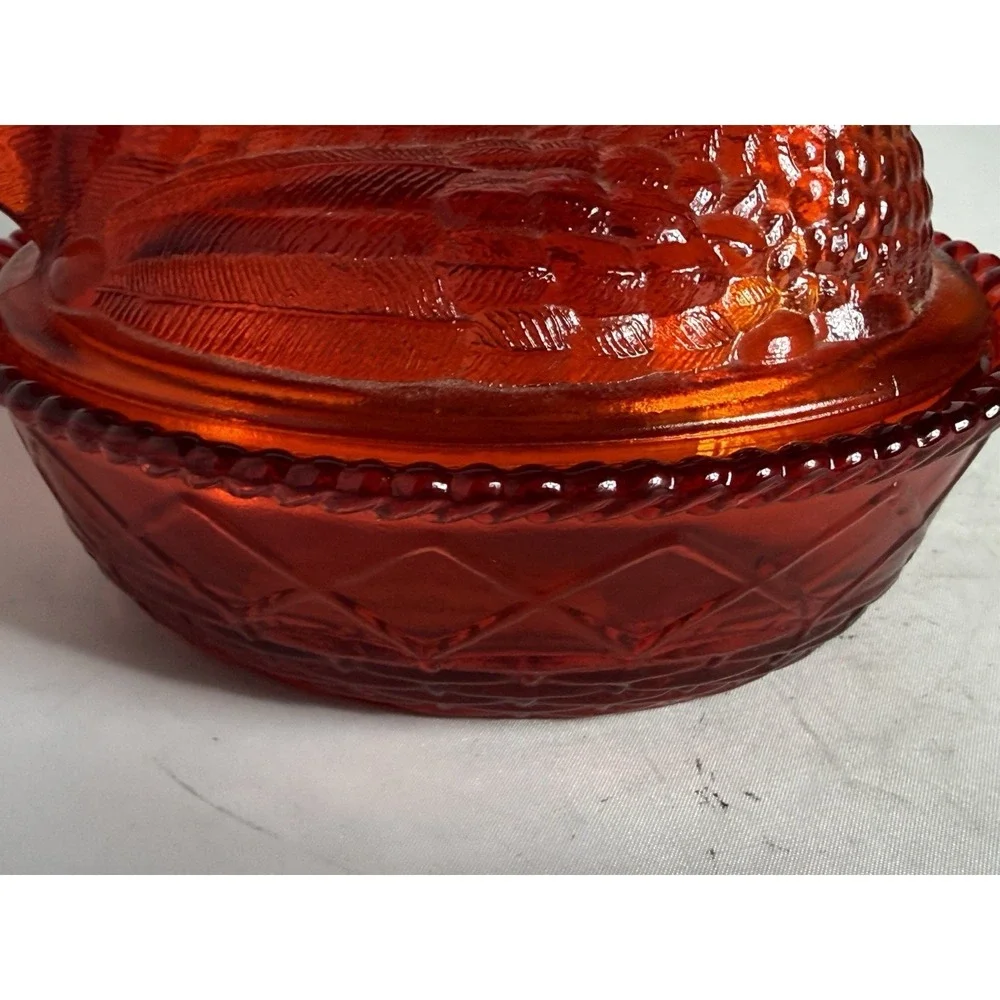 Westmoreland Ruby Red Amberina GLOWS Glass Hen On Nest Marked Twice Excellent